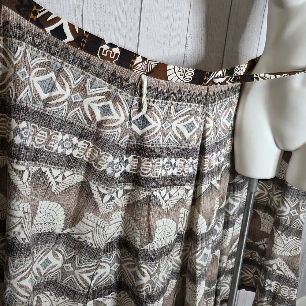 VTG Tapa Designs Hawaii Authentic Polynesian Tapa Print Wrap Skirt, sz Small
